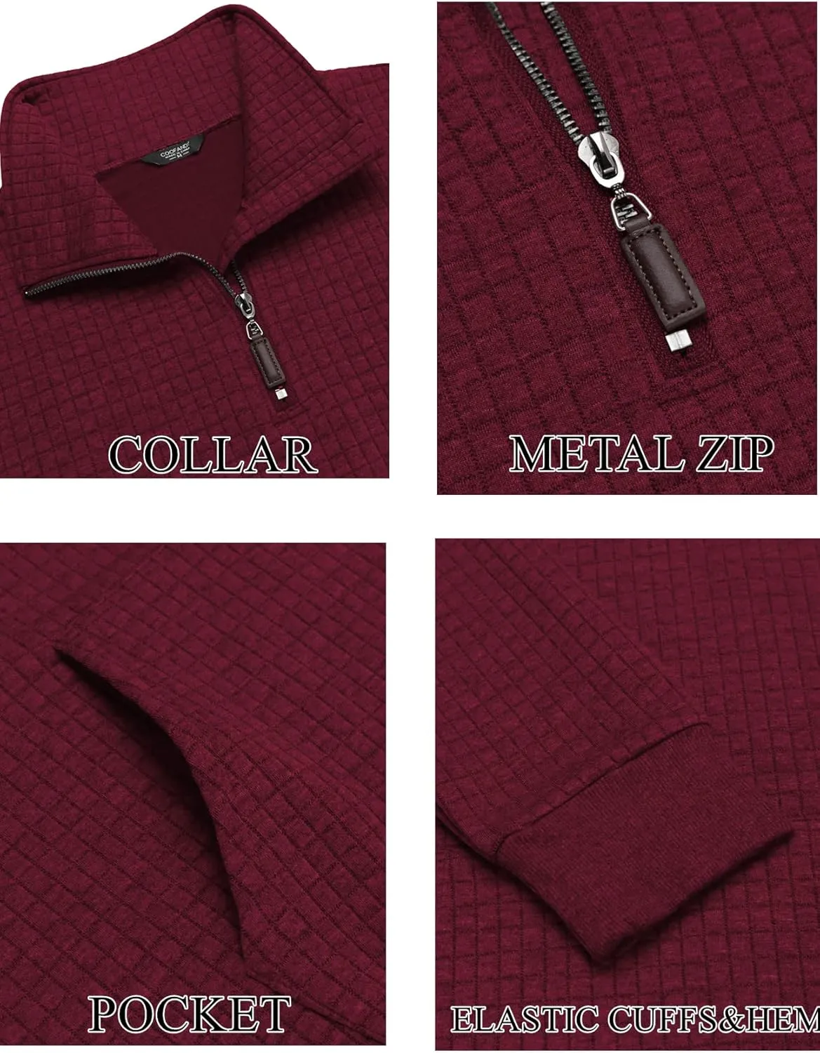 COOFANDY Mens Quarter Zip Sweatshirt Long Sleeve Casual Waffle Pullover Hoodies with Pocket