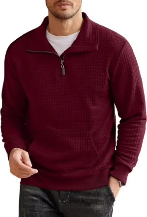 COOFANDY Mens Quarter Zip Sweatshirt Long Sleeve Casual Waffle Pullover Hoodies with Pocket