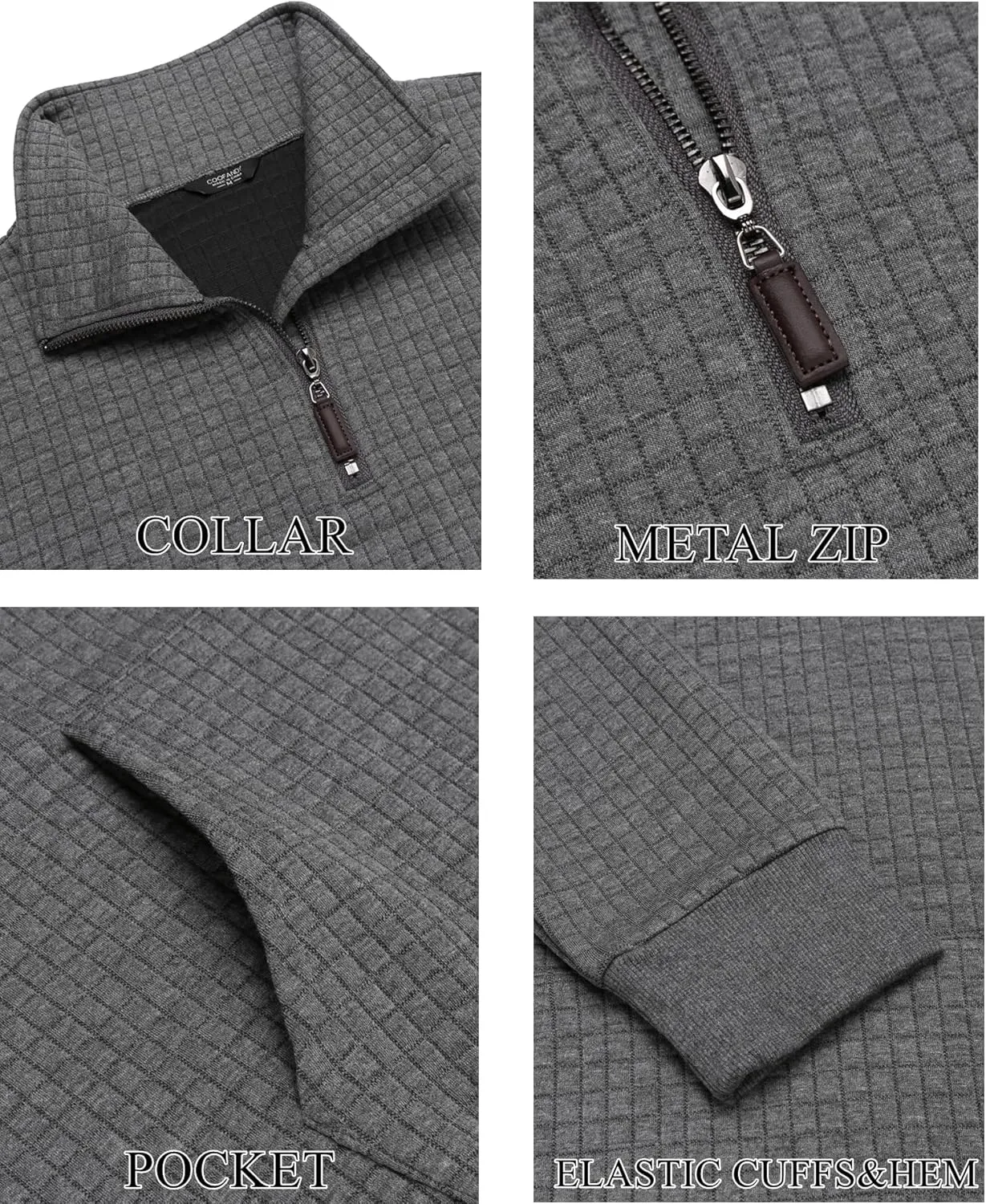 COOFANDY Mens Quarter Zip Sweatshirt Long Sleeve Casual Waffle Pullover Hoodies with Pocket