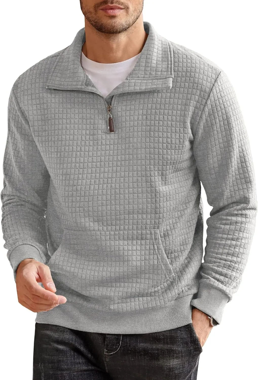 COOFANDY Mens Quarter Zip Sweatshirt Long Sleeve Casual Waffle Pullover Hoodies with Pocket
