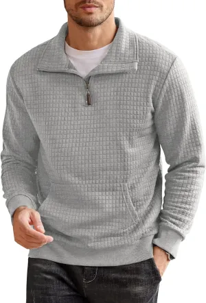 COOFANDY Mens Quarter Zip Sweatshirt Long Sleeve Casual Waffle Pullover Hoodies with Pocket