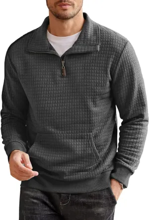 COOFANDY Mens Quarter Zip Sweatshirt Long Sleeve Casual Waffle Pullover Hoodies with Pocket