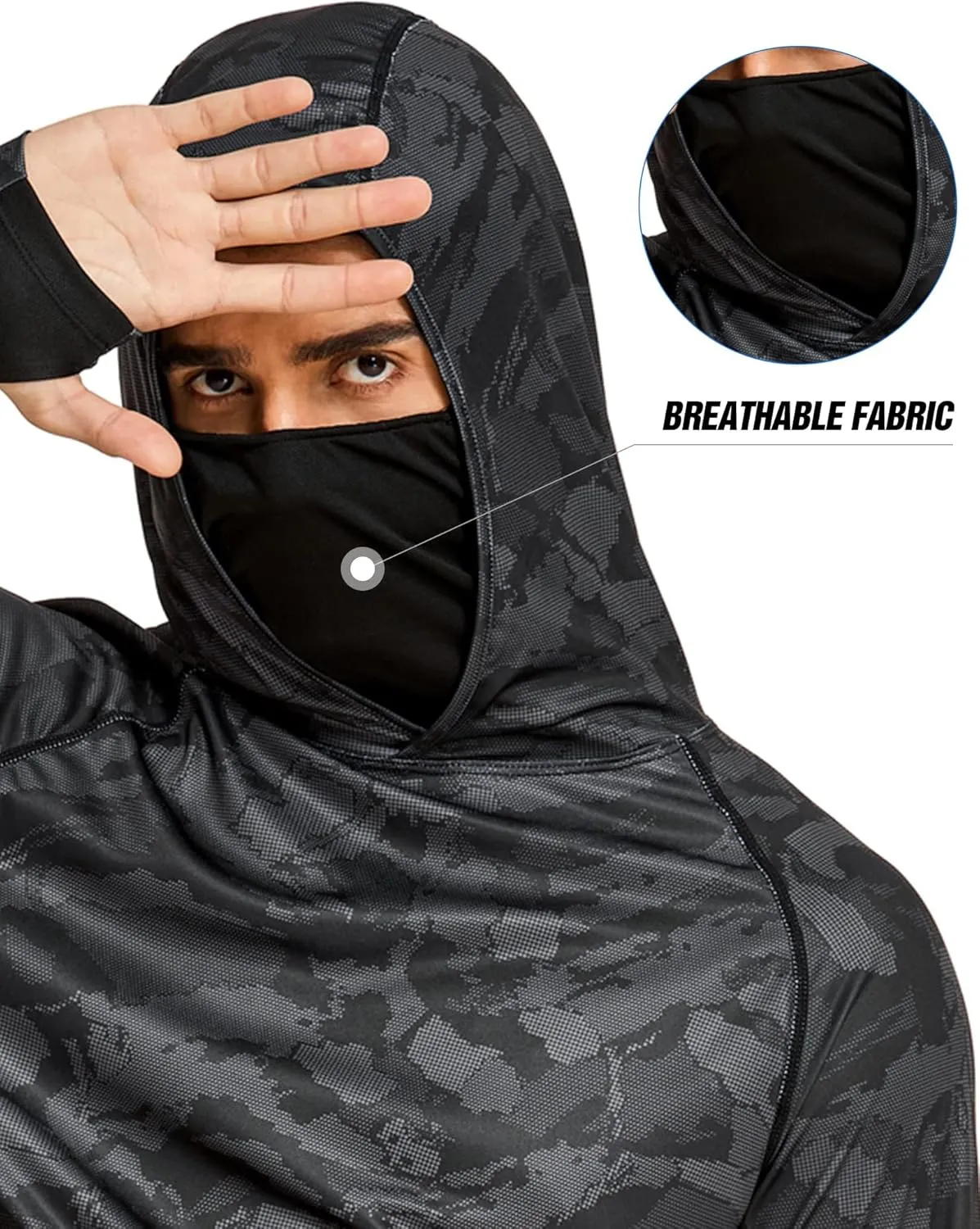 COOrun Men's Hooded Sun Shirts with Mask Fishing Shirts for Men Long Sleeve UPF 50 Rash Guards Cooling Hoodies Hiking Shirts