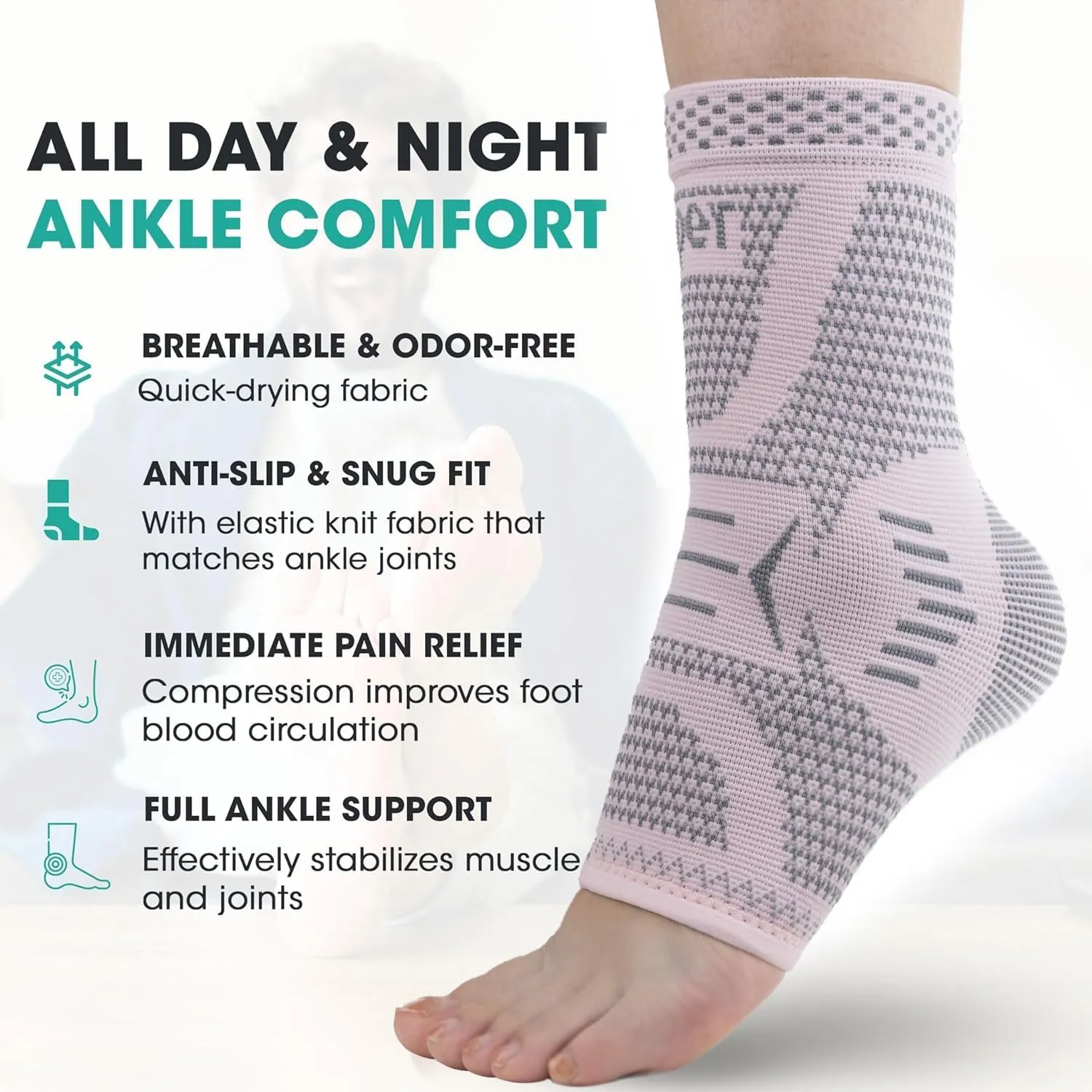 Copper Ankle Brace for Women & Men, Ankle Compression Sleeve Support, Copper Infused Ankle Sleeve for Sprained Ankle, Plantar Fasciitis Sports, Achilles Tendonitis Pain Relief, Pink Silver, XL