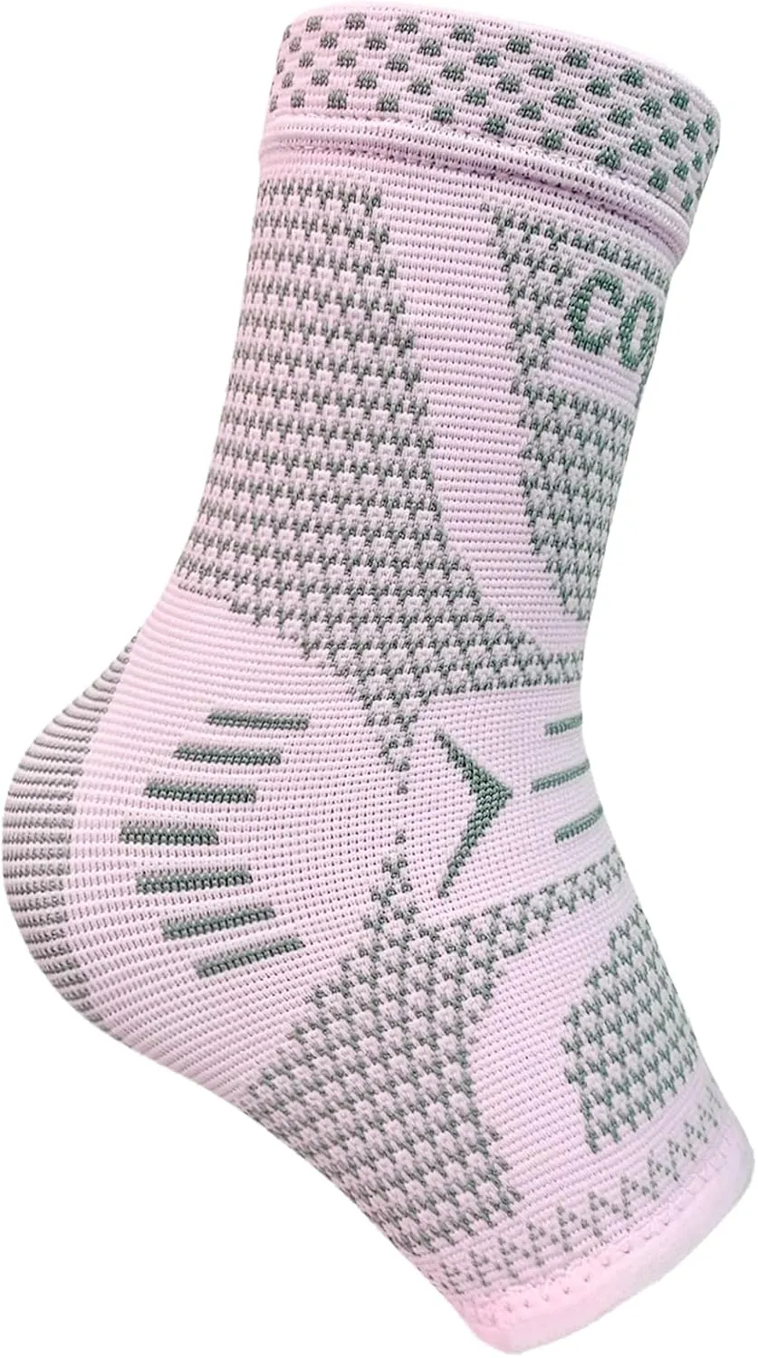 Copper Ankle Brace for Women & Men, Ankle Compression Sleeve Support, Copper Infused Ankle Sleeve for Sprained Ankle, Plantar Fasciitis Sports, Achilles Tendonitis Pain Relief, Pink Silver, XL