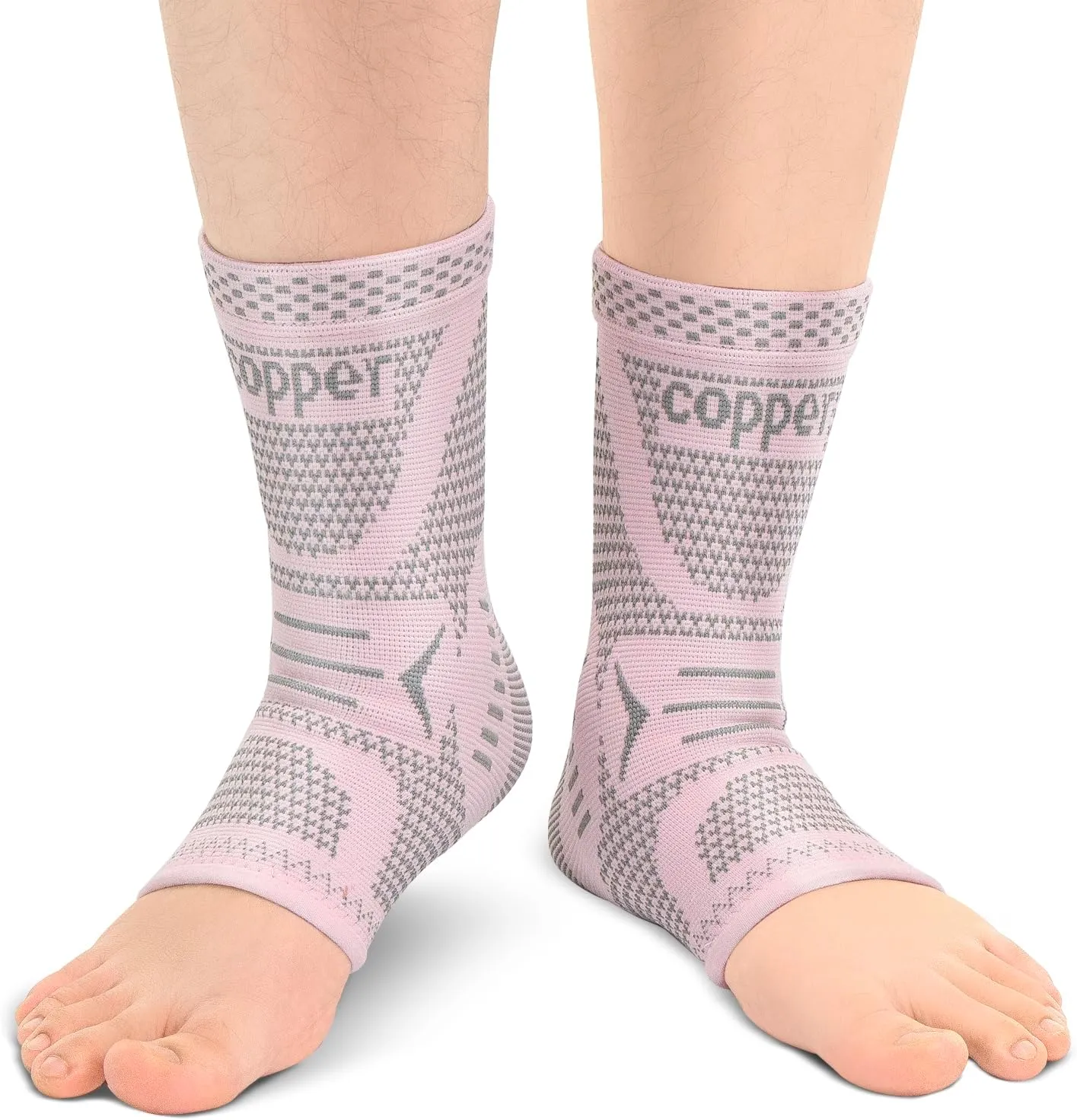 Copper Ankle Brace for Women & Men, Ankle Compression Sleeve Support, Copper Infused Ankle Sleeve for Sprained Ankle, Plantar Fasciitis Sports, Achilles Tendonitis Pain Relief, Pink Silver, XL