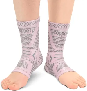 Copper Ankle Brace for Women & Men, Ankle Compression Sleeve Support, Copper Infused Ankle Sleeve for Sprained Ankle, Plantar Fasciitis Sports, Achilles Tendonitis Pain Relief, Pink Silver, XL