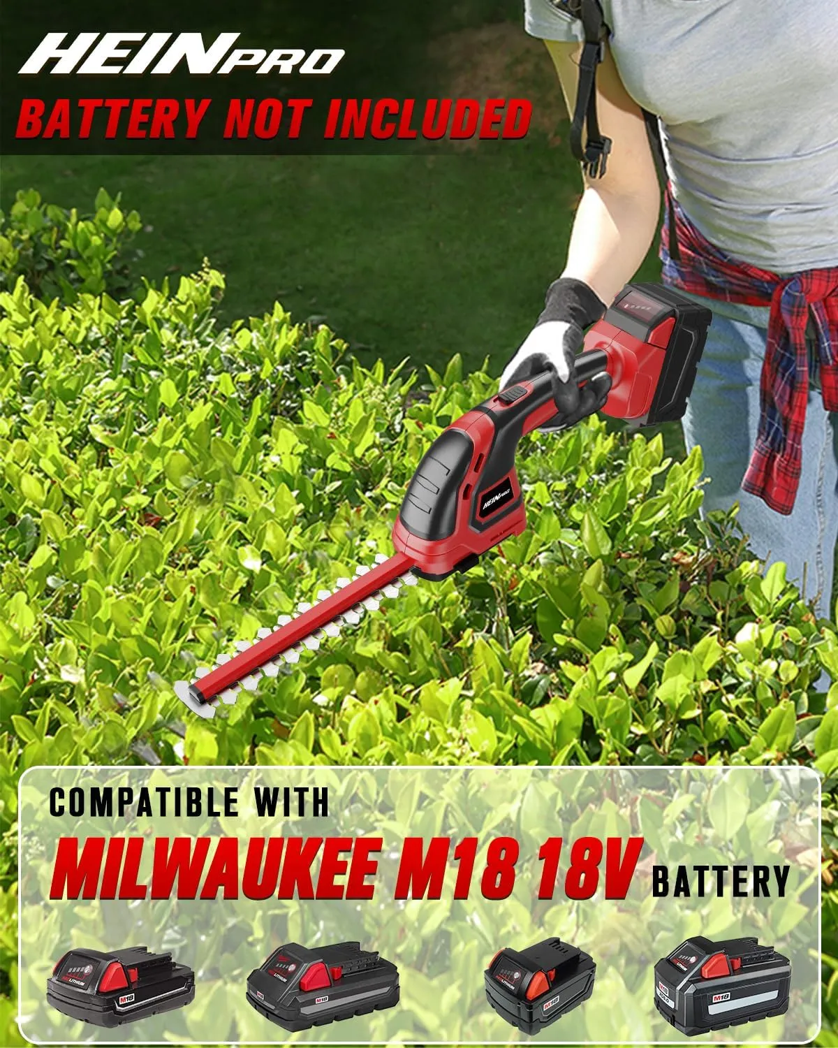 Cordless Hedge Trimmer Compatible with Milwaukee M18 Battery (Battery not Included), Electric Hedge Trimmer Cordless Grass Trimmers, Bush Trimmers Grass Shears Handheld for Yard,Garden