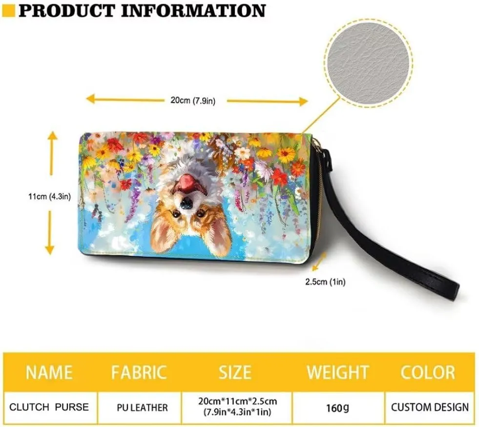 Corgi Wallets for Women PU Leather Cell Phone Case Bag Long Credit Card Holder Coin Purse Large Capacity Zip Clutch Handbag Wallet for Girls