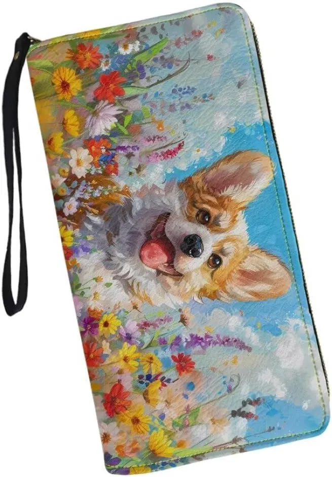 Corgi Wallets for Women PU Leather Cell Phone Case Bag Long Credit Card Holder Coin Purse Large Capacity Zip Clutch Handbag Wallet for Girls