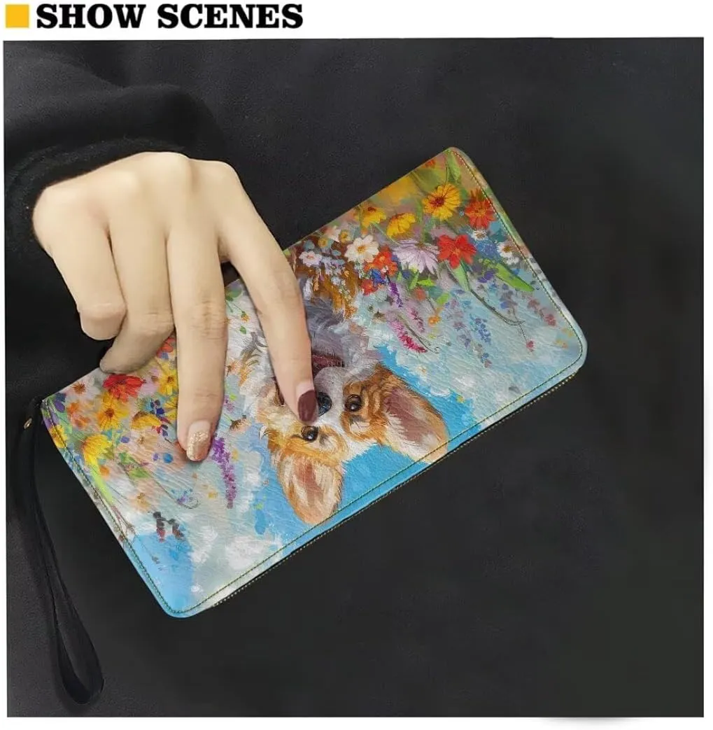 Corgi Wallets for Women PU Leather Cell Phone Case Bag Long Credit Card Holder Coin Purse Large Capacity Zip Clutch Handbag Wallet for Girls