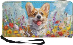 Corgi Wallets for Women PU Leather Cell Phone Case Bag Long Credit Card Holder Coin Purse Large Capacity Zip Clutch Handbag Wallet for Girls