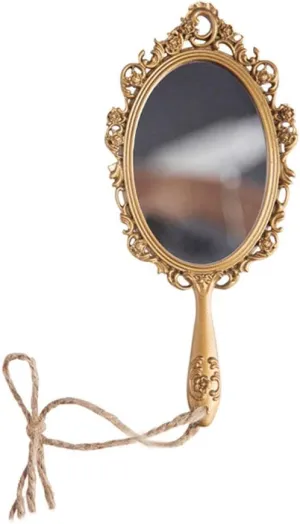 Cosmetic Mirror Portable Makeup Mirror Handheld Single-Sided Makeup Mirror Nordic Retro Makeup Mirror HD Mirror (Golden) Make Up Mirrors(A)