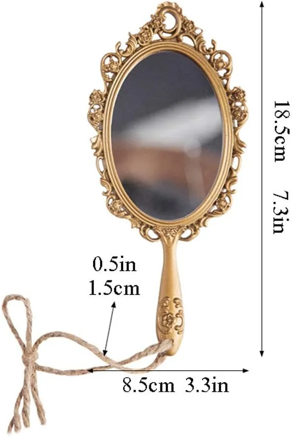 Cosmetic Mirror Portable Makeup Mirror Handheld Single-Sided Makeup Mirror Nordic Retro Makeup Mirror HD Mirror (Golden) Make Up Mirrors(A)