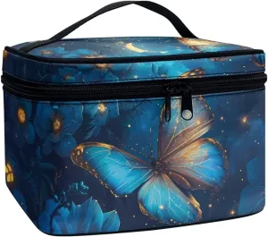 Cosmetic Travel Bags for Women Teen Girls Blue Butterfly Makeup Pouch for Purse Zipper Cosmetic Bag Large Capacity Makeup Bag Gift Travel Toiletry Make Up Organizer