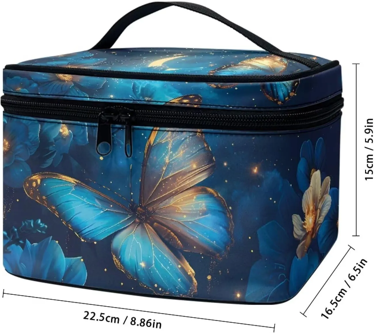 Cosmetic Travel Bags for Women Teen Girls Blue Butterfly Makeup Pouch for Purse Zipper Cosmetic Bag Large Capacity Makeup Bag Gift Travel Toiletry Make Up Organizer