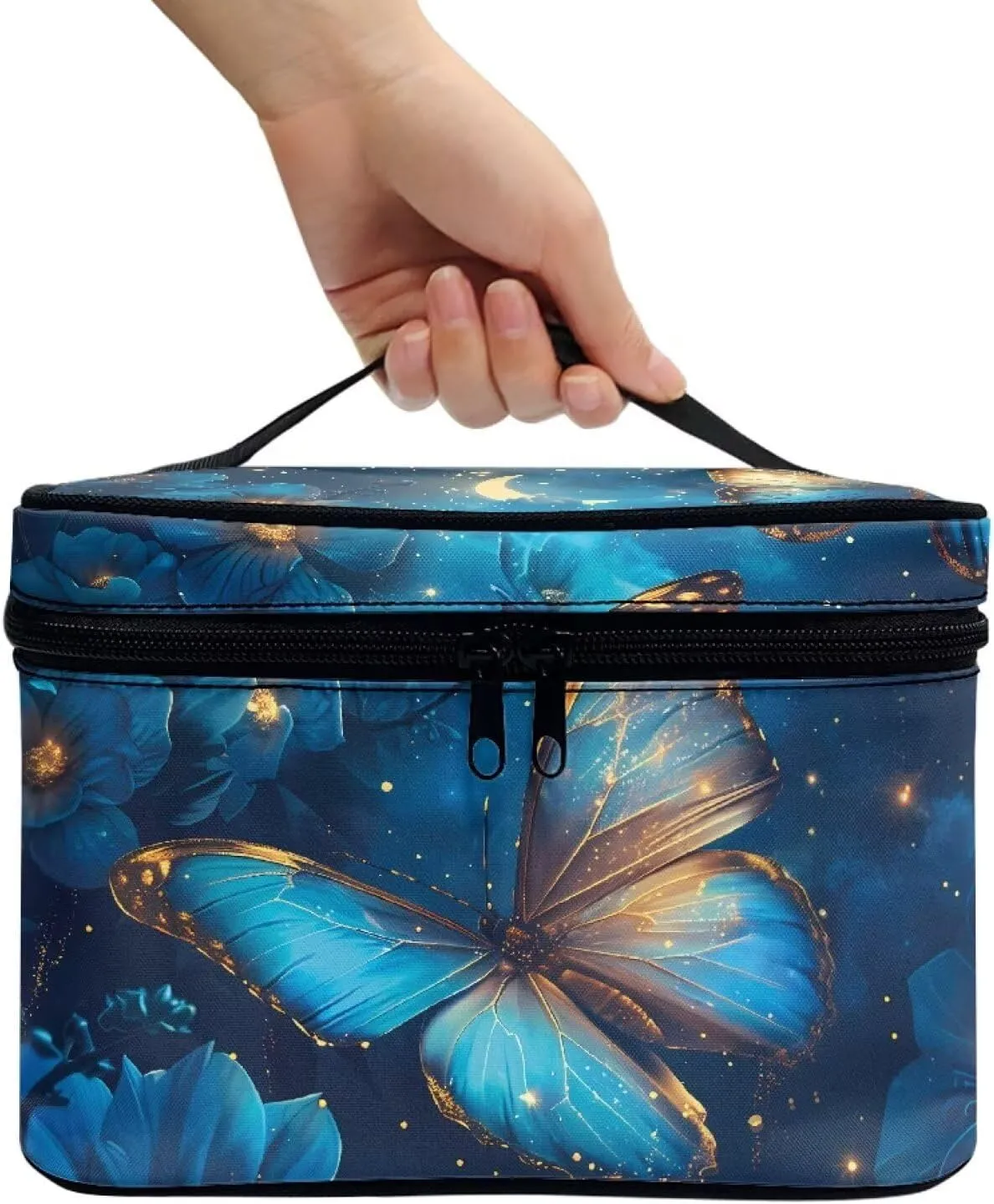 Cosmetic Travel Bags for Women Teen Girls Blue Butterfly Makeup Pouch for Purse Zipper Cosmetic Bag Large Capacity Makeup Bag Gift Travel Toiletry Make Up Organizer
