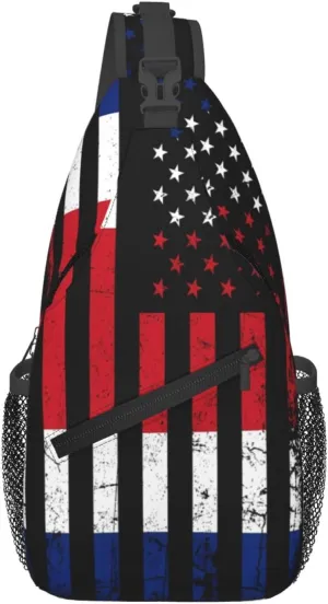 Costa Rican American Flag Costa Rica Roots Crossbody Bag Cross Chest Bag Adjustable Sling Backpack Sports Gym Shoulder Bags Travel Cycling Daypack Diagonally Casual Rucksack