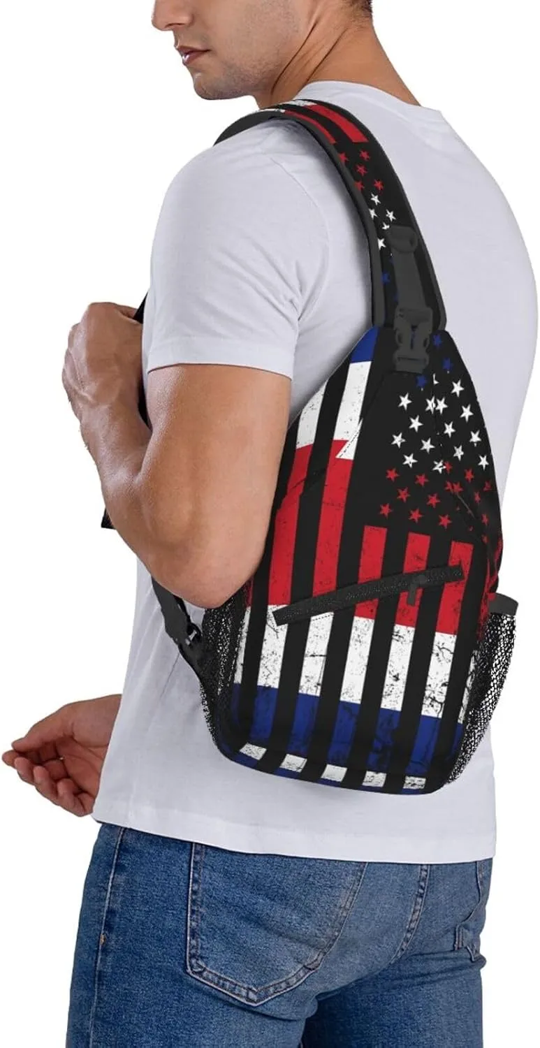 Costa Rican American Flag Costa Rica Roots Crossbody Bag Cross Chest Bag Adjustable Sling Backpack Sports Gym Shoulder Bags Travel Cycling Daypack Diagonally Casual Rucksack
