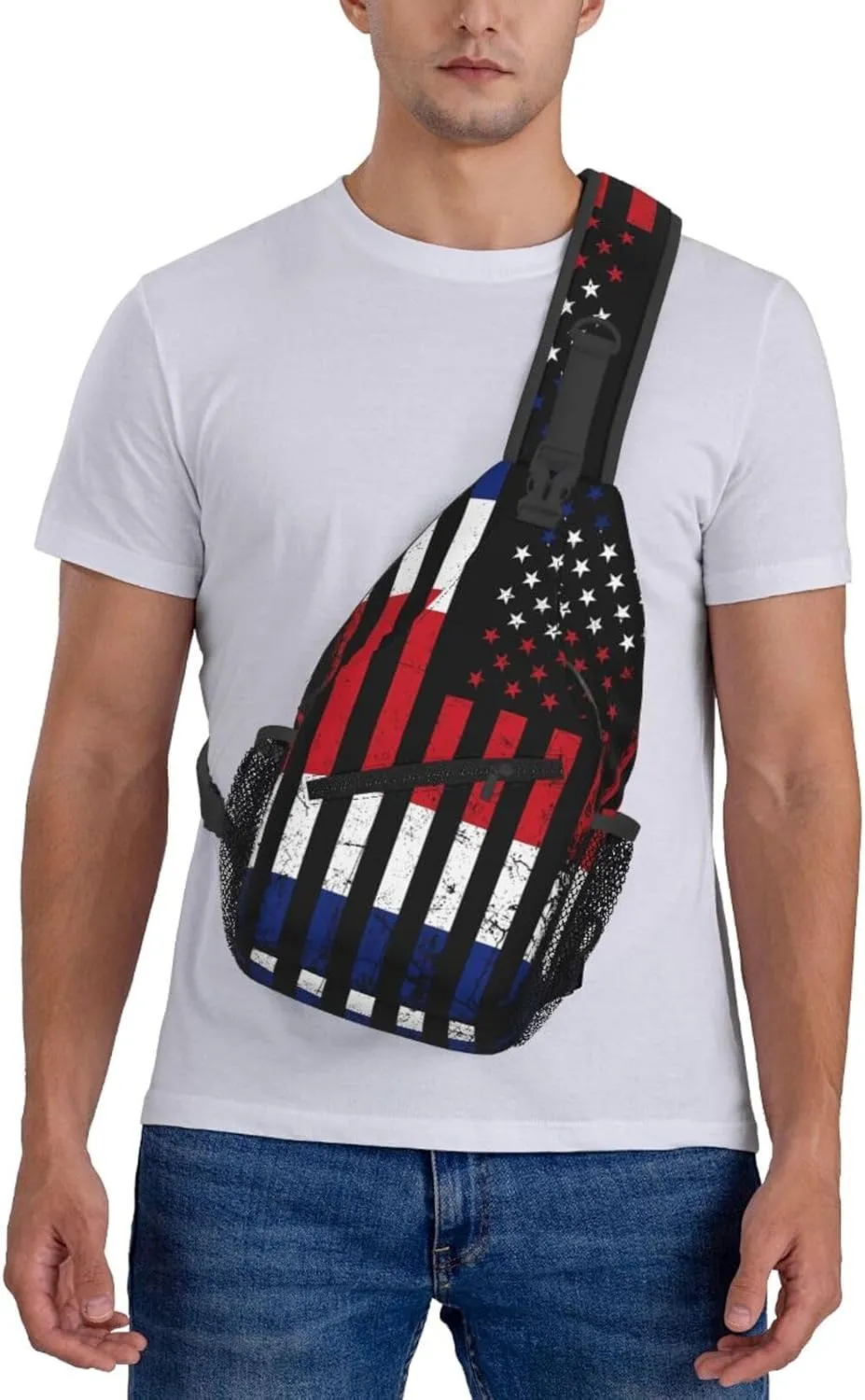 Costa Rican American Flag Costa Rica Roots Crossbody Bag Cross Chest Bag Adjustable Sling Backpack Sports Gym Shoulder Bags Travel Cycling Daypack Diagonally Casual Rucksack