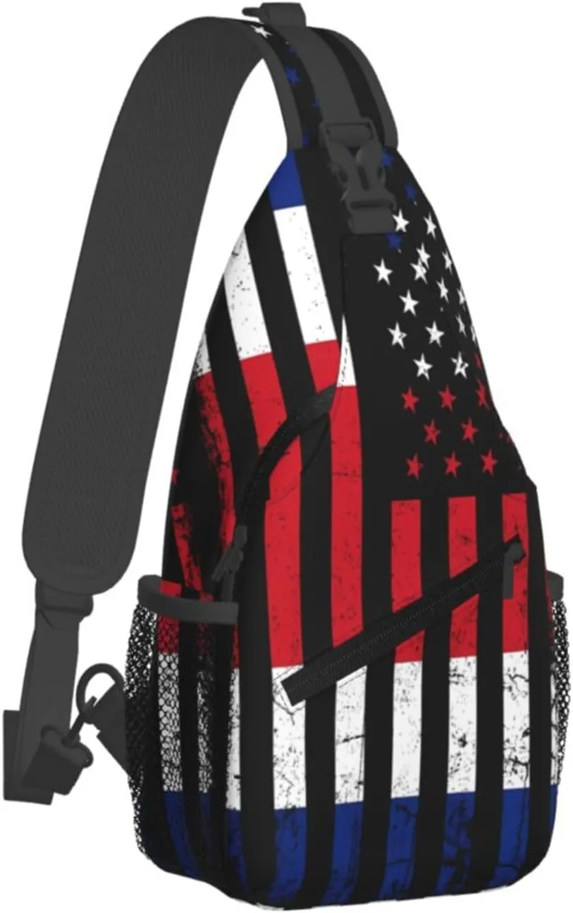 Costa Rican American Flag Costa Rica Roots Crossbody Bag Cross Chest Bag Adjustable Sling Backpack Sports Gym Shoulder Bags Travel Cycling Daypack Diagonally Casual Rucksack