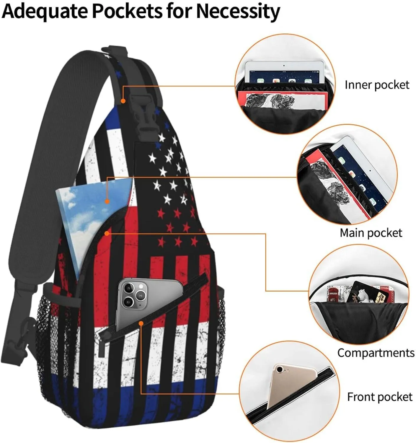 Costa Rican American Flag Costa Rica Roots Crossbody Bag Cross Chest Bag Adjustable Sling Backpack Sports Gym Shoulder Bags Travel Cycling Daypack Diagonally Casual Rucksack