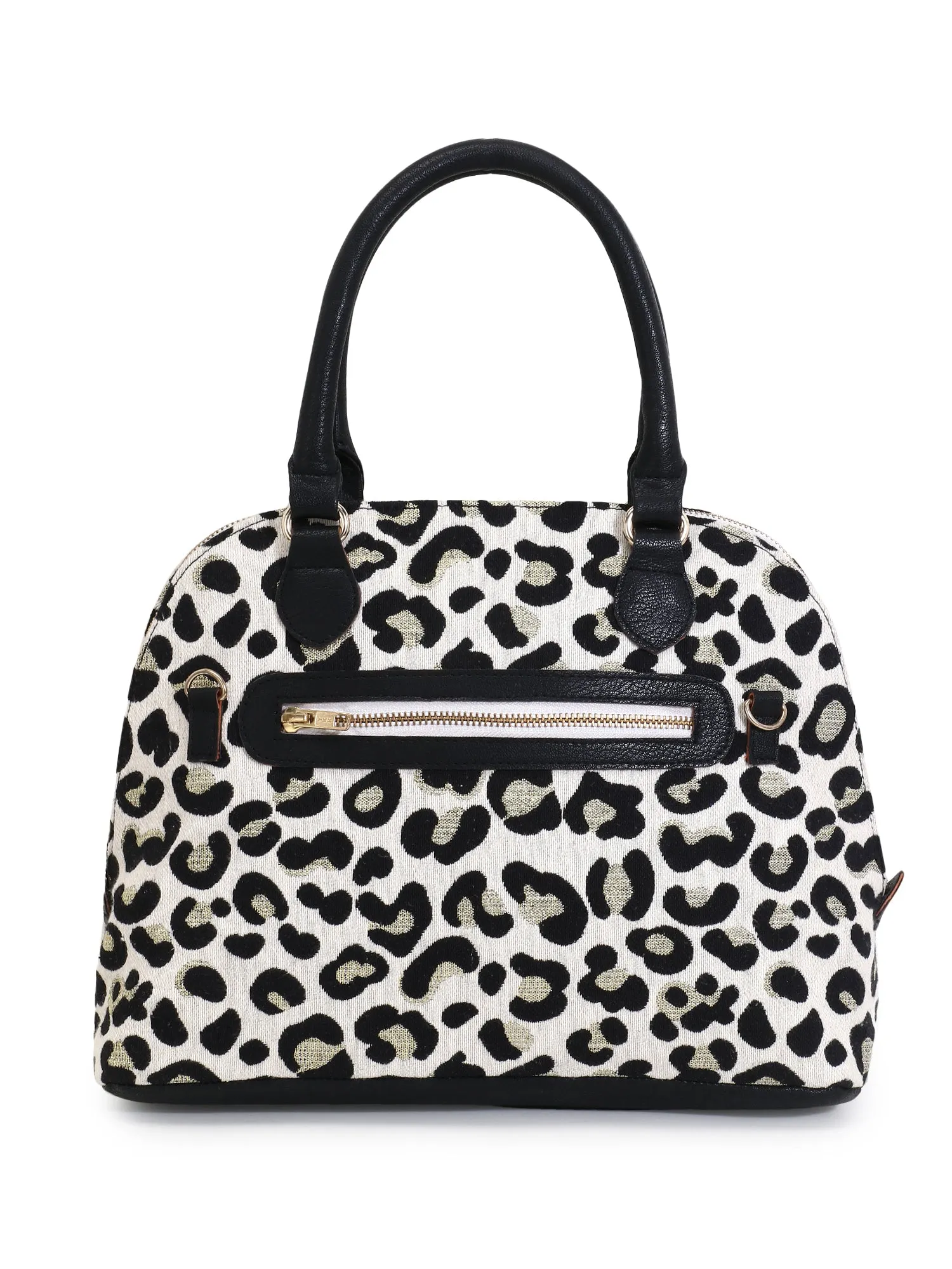 Cotton Jacquard & Leatherette Animal Print Handheld Bag