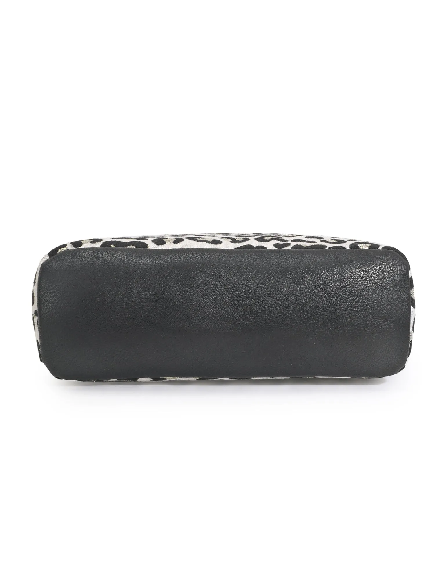 Cotton Jacquard & Leatherette Animal Print Handheld Bag