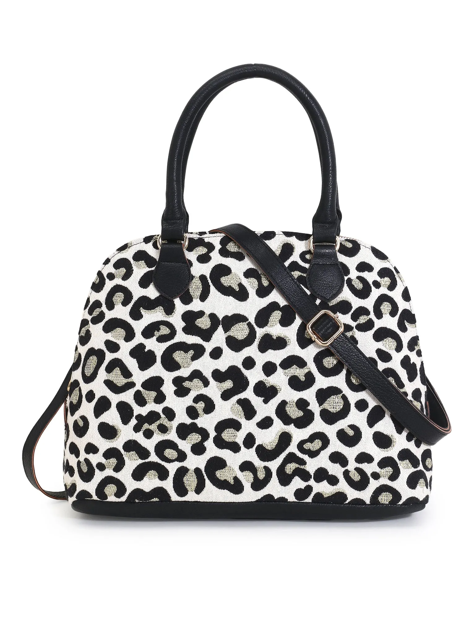 Cotton Jacquard & Leatherette Animal Print Handheld Bag