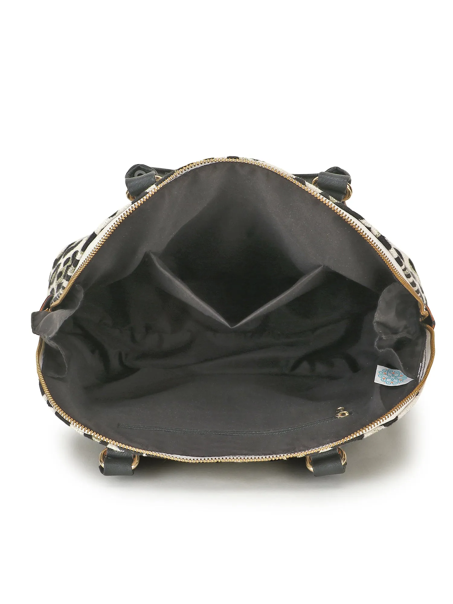 Cotton Jacquard & Leatherette Animal Print Handheld Bag