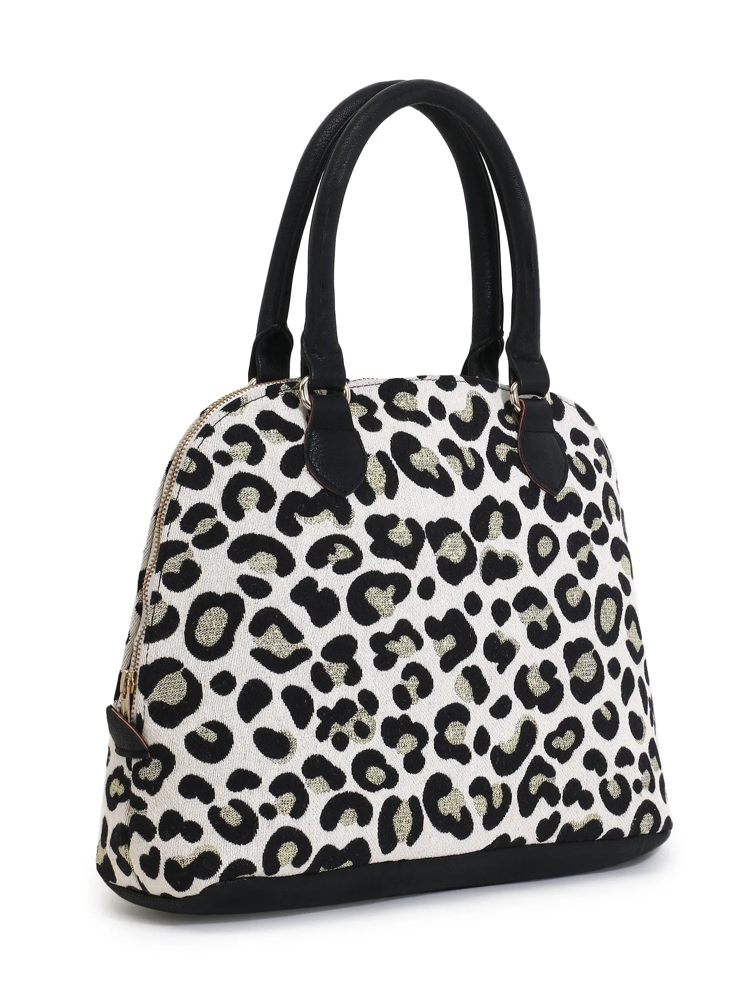 Cotton Jacquard & Leatherette Animal Print Handheld Bag