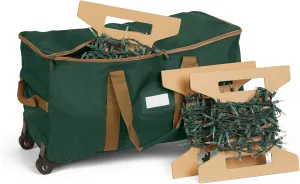 Covermates Keepsakes Rolling Christmas Light Storage Bag - Carrying Handles, ID Window, Dual Wheels - Holiday Storage, Green
