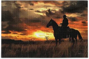 Cowboy Sunset Grassland Jigsaw Puzzle for Adults 500 Pieces, Impossible Challenging Hard Difficult Puzzles for Adults Jigsaw Puzzles for Party Entertainment Family Games