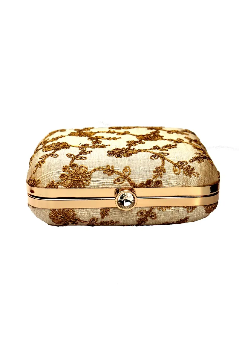 Cream Embellished Box Clutch