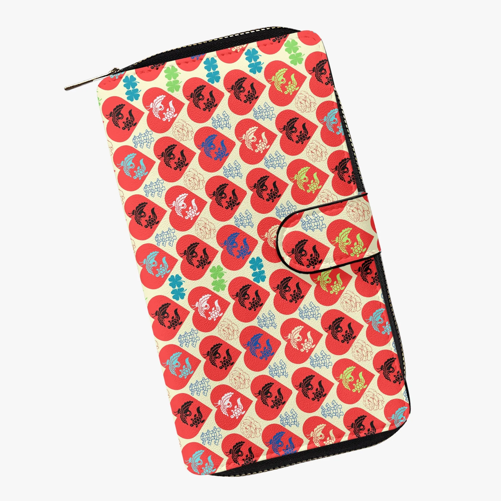 Cream Fengshui Turtle & Crane Long Flap Wallet