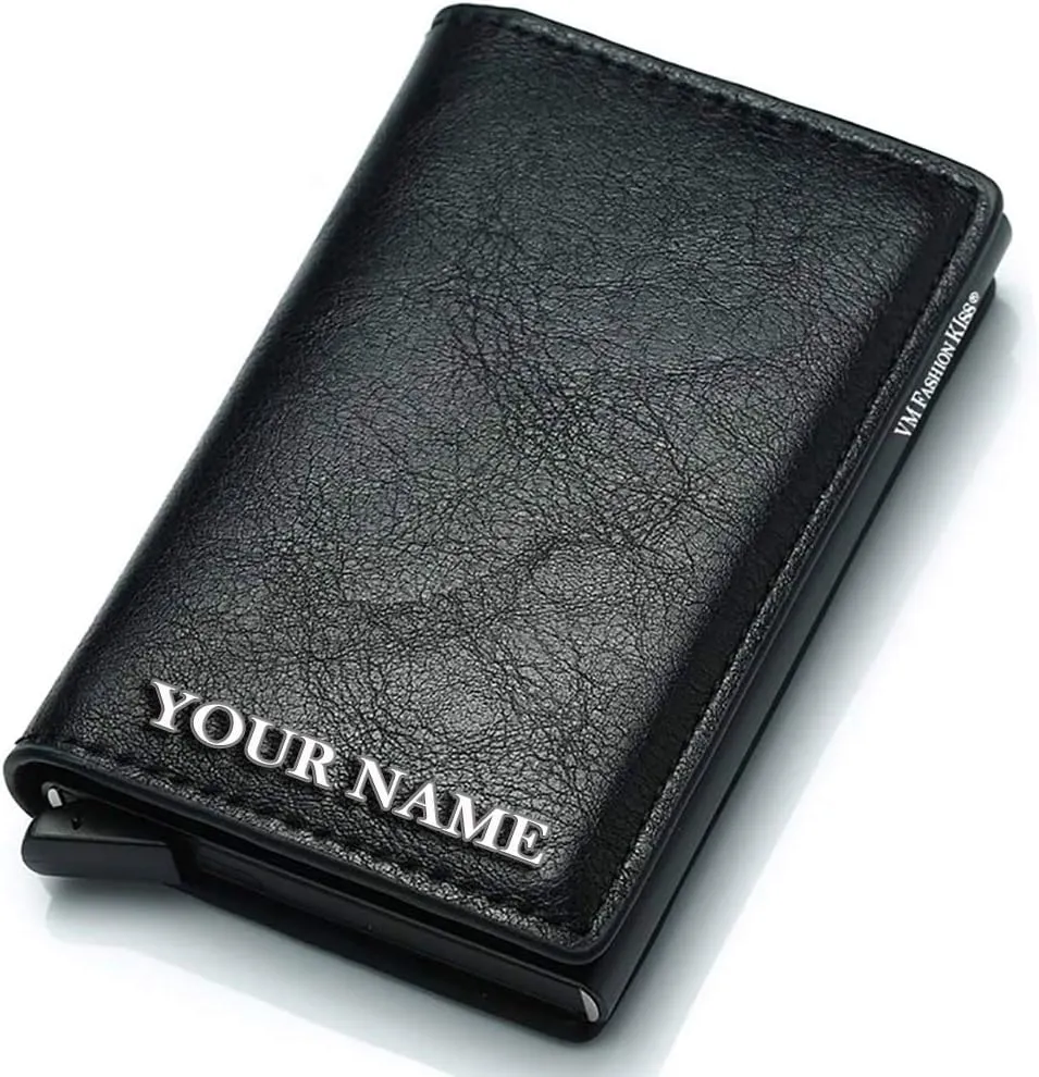 Credit Card Wallet | Best Minimalist Wallet | RFID Blocking Aluminum Card Holder (Custom lettering black)
