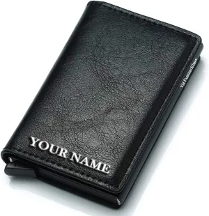 Credit Card Wallet | Best Minimalist Wallet | RFID Blocking Aluminum Card Holder (Custom lettering black)