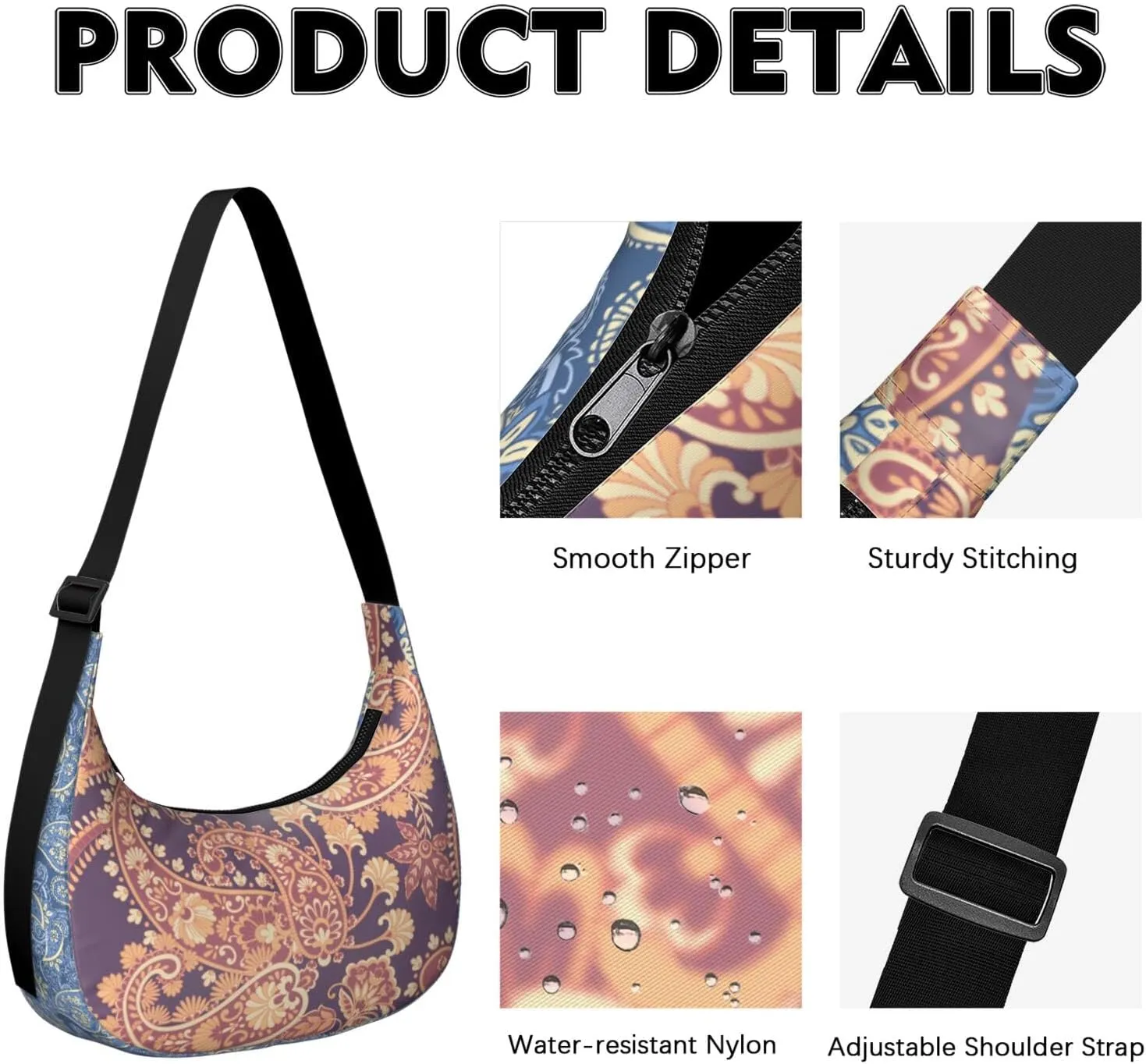 Crescent Shoulder Bag Clutch HandBag with Zipper Closure for Women Underarm Purse with Adjustable Strap Zipper Closure