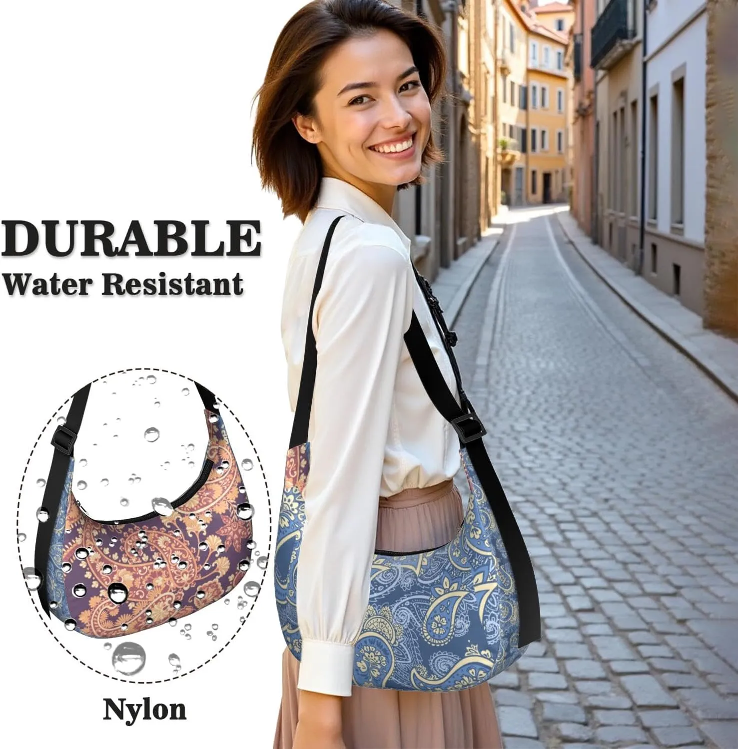 Crescent Shoulder Bag Clutch HandBag with Zipper Closure for Women Underarm Purse with Adjustable Strap Zipper Closure