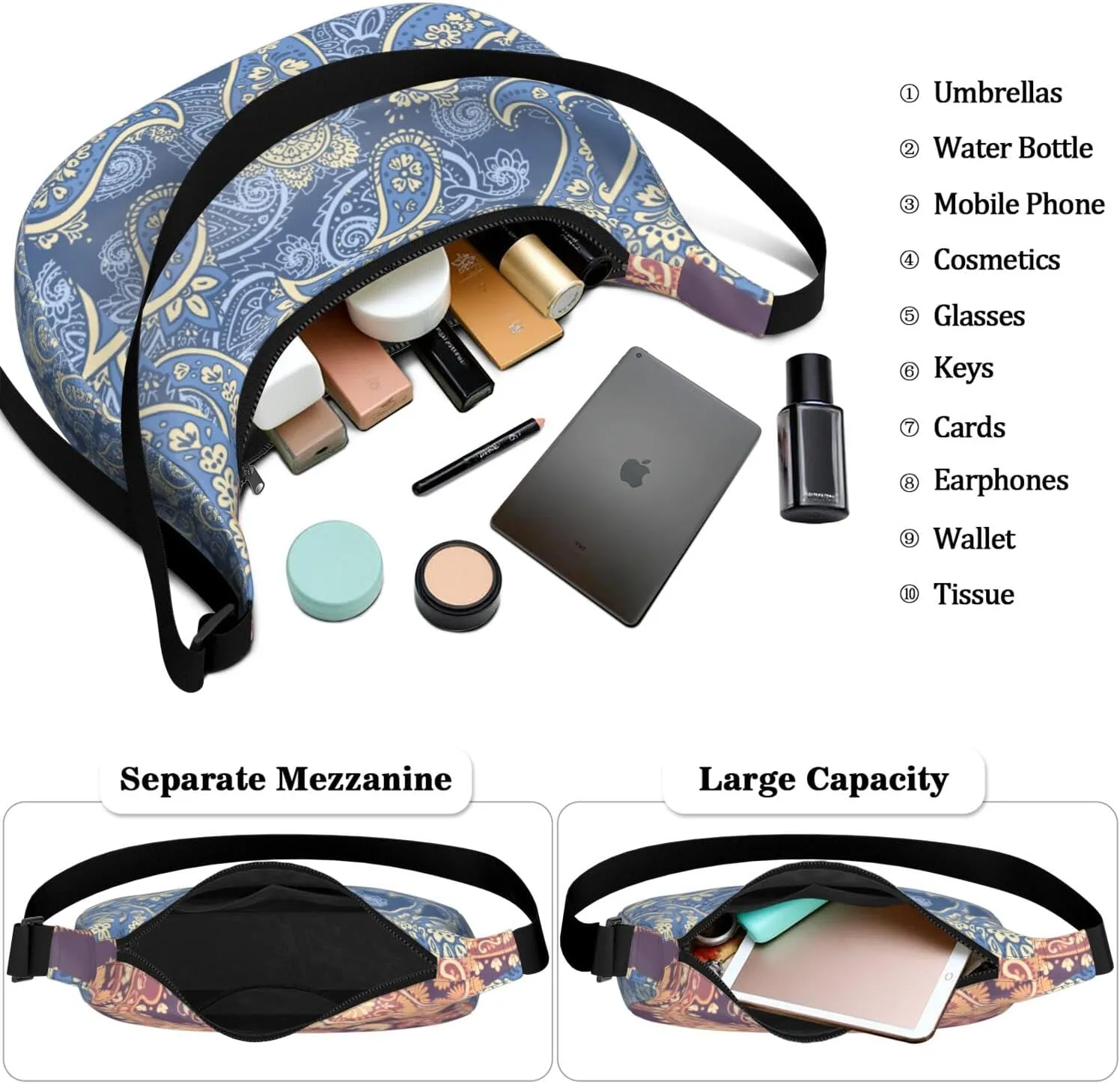 Crescent Shoulder Bag Clutch HandBag with Zipper Closure for Women Underarm Purse with Adjustable Strap Zipper Closure