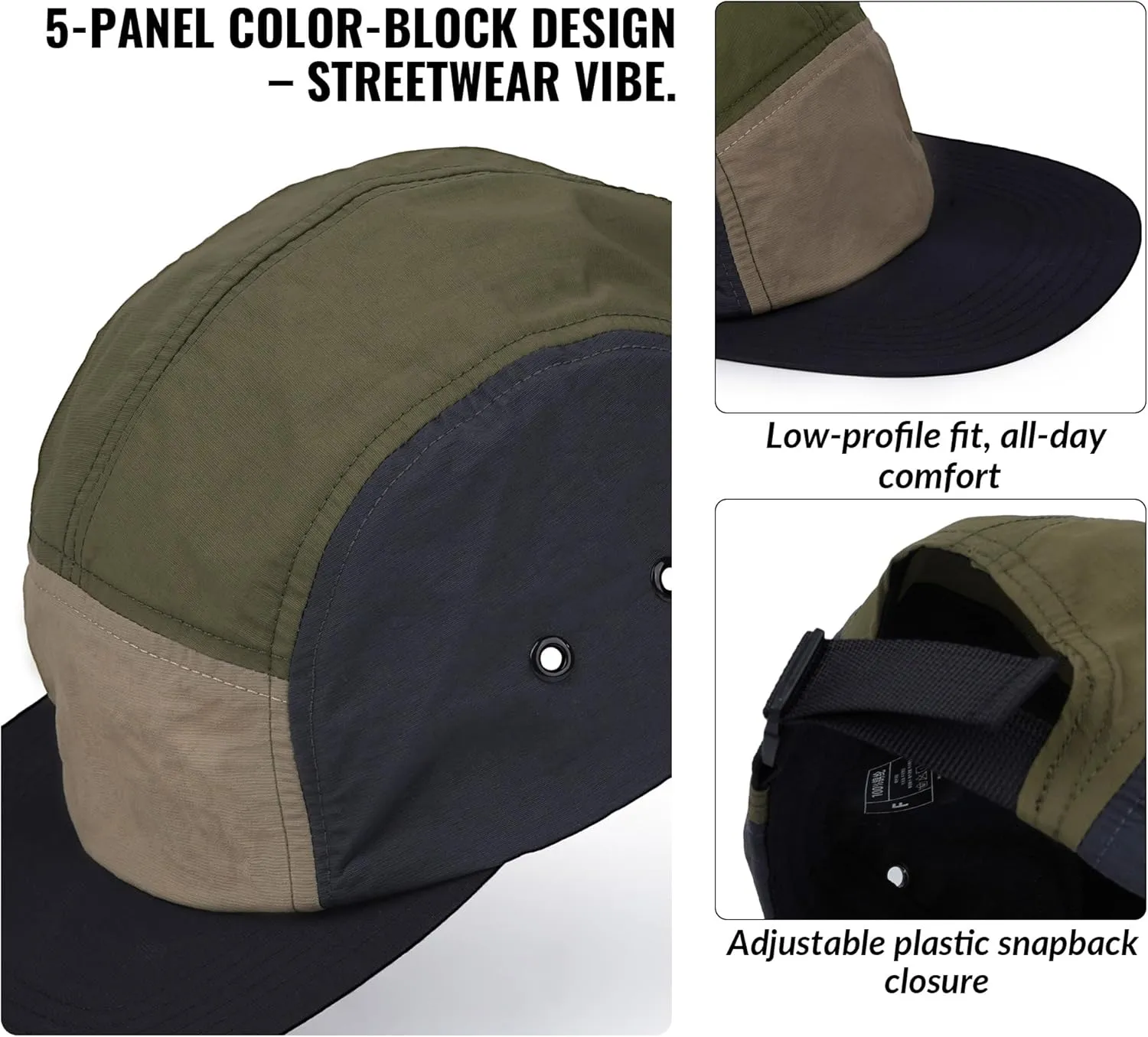 Croogo Men's 5 Panel Multi Color Baseball Cap UPF 50  Outdoor Trucker Hats Nylon Lightweight Golf Sports Cap Visor Hiphop Cap