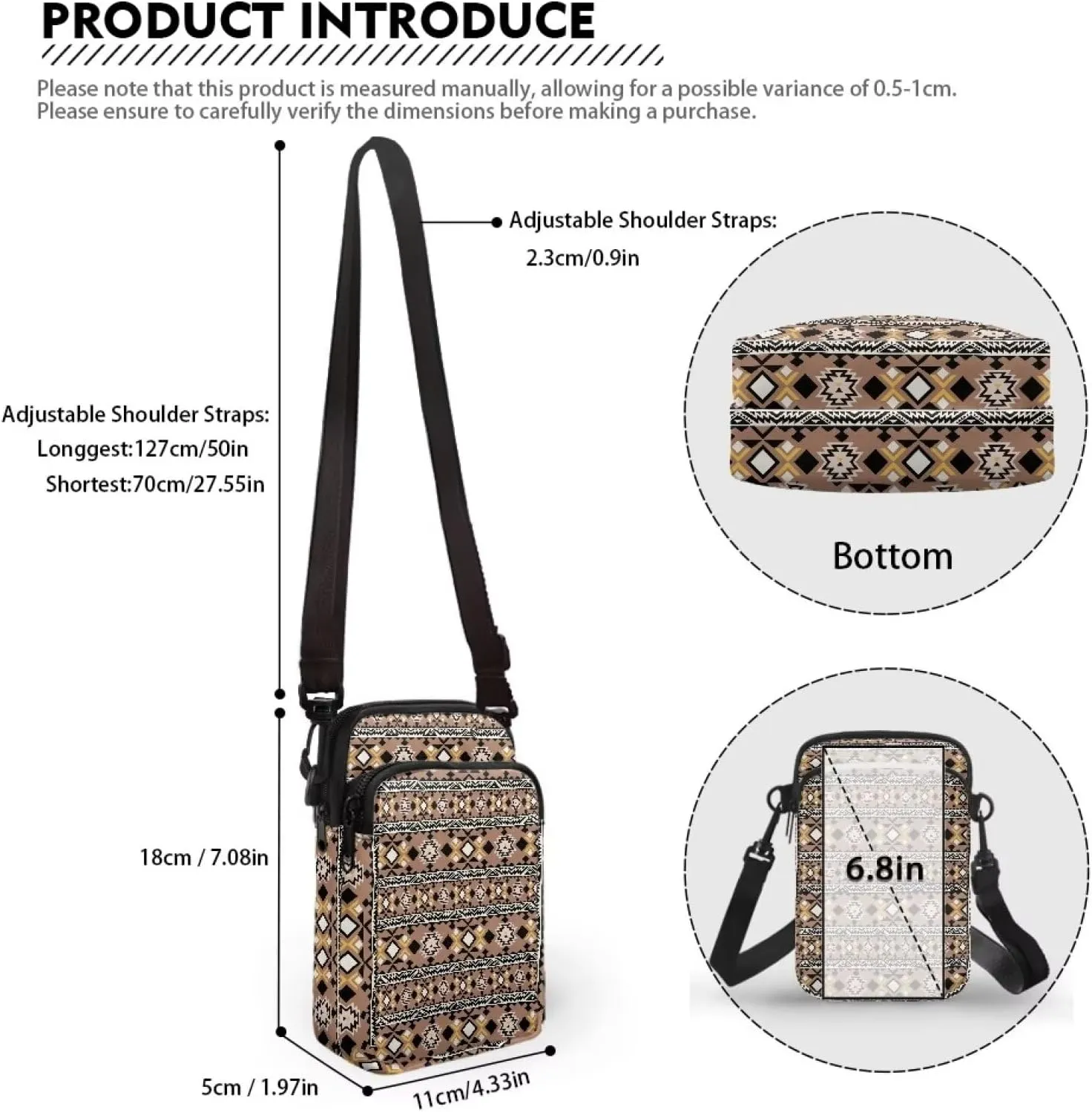 Crossbody Bag for Women Men Shoulder Bag with Double Pockets Cell Phone Wallet Purse Chest Bag