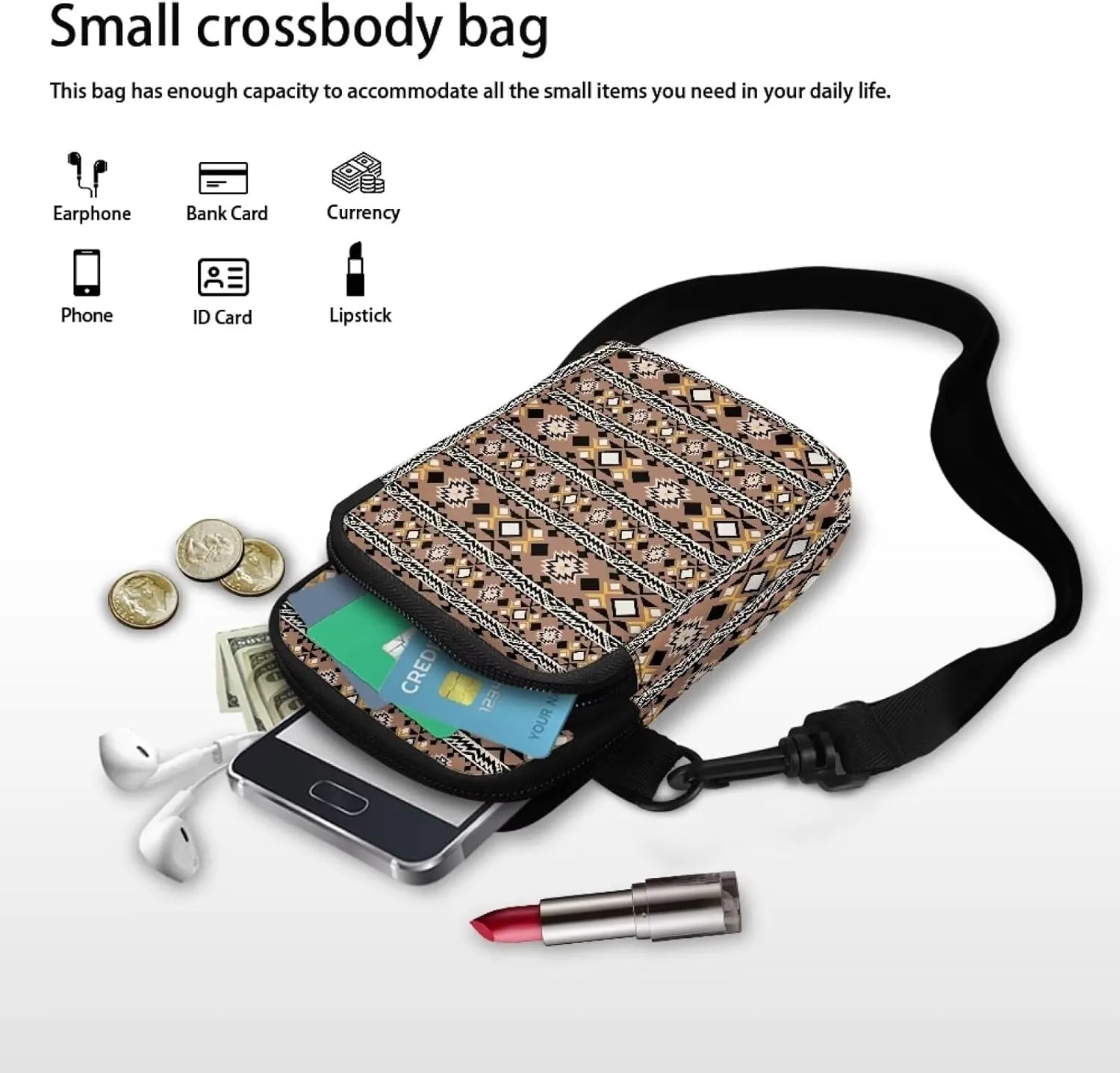 Crossbody Bag for Women Men Shoulder Bag with Double Pockets Cell Phone Wallet Purse Chest Bag