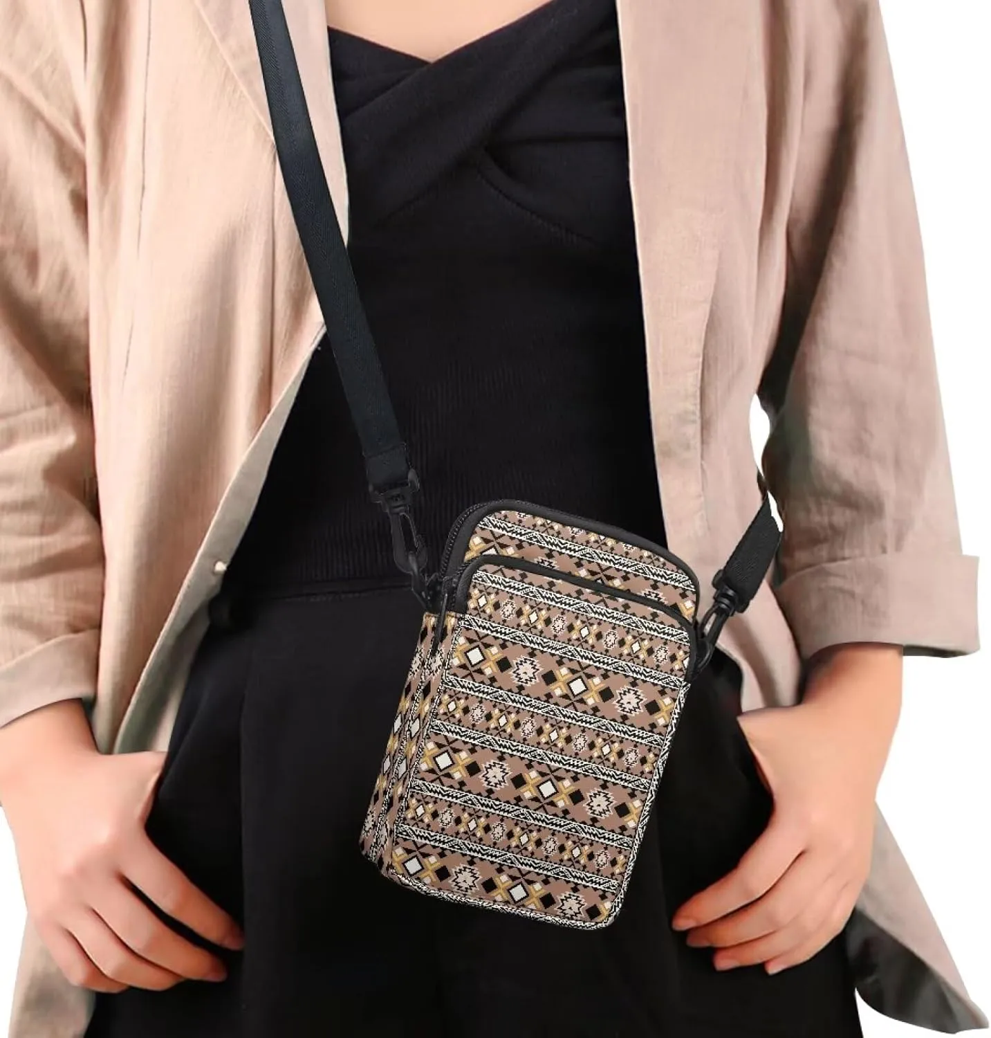 Crossbody Bag for Women Men Shoulder Bag with Double Pockets Cell Phone Wallet Purse Chest Bag