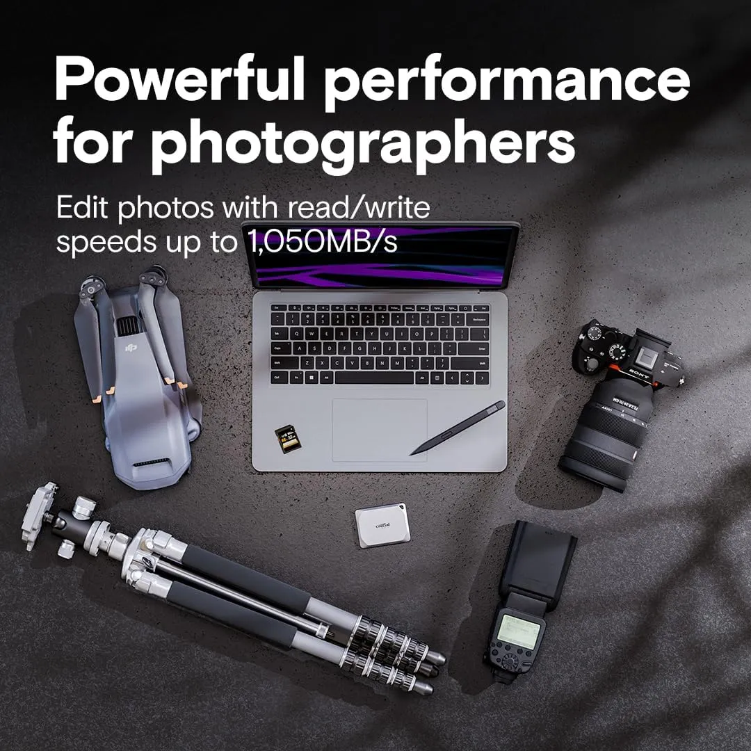 Crucial X9 Pro 2TB Portable SSD, Up to 1050MB/s Read & Write, 3.2 USB-C, External Solid State Drive, Durable Storage for PC & Mac, for Content Creators & Videogaphers, Silver - ‎CT2000X9PROSSD902