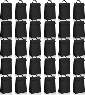 Cunno 30 Pcs Hook and Loop Insulated Bags for lunch Bulk Black Reusable Cooler Bags Waterproof Bags Bulk with Foil Thermal for Women Men Office Picnic Travel