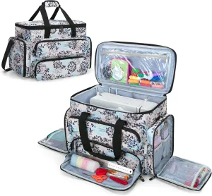 CURMIO Sewing Machine Carrying Case for Most Standard Sewing Machine, Portable Travel Tote Bag with Compartments and Pockets for Sewing Supplies, Dandelion (Bag Only, Patent Design)