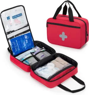 CURMIO Small First Aid Bag, Empty Emergency Trauma Kit Organizer Bag for Hiking, Camping, Car, Travel, Home and Outdoor, Red, BAG ONLY, Patent Pending