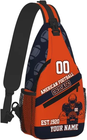 Custom Football Sling Bag Chicago Style Crossbody Bags Personalized Name And Number Shoulder Backpack Lightweight Chest Pack for Sports/Travel/Gifts