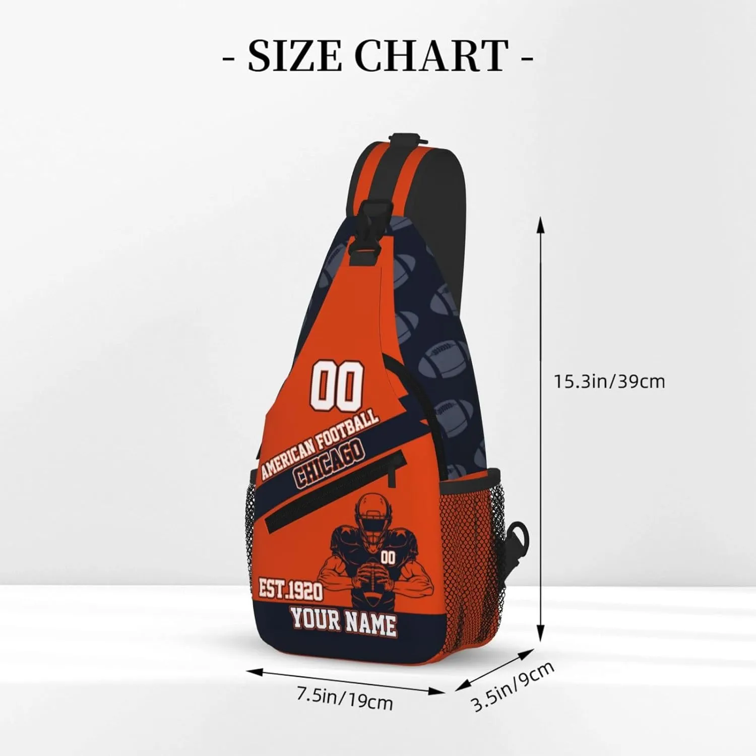Custom Football Sling Bag Chicago Style Crossbody Bags Personalized Name And Number Shoulder Backpack Lightweight Chest Pack for Sports/Travel/Gifts